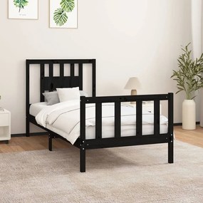 3188155 vidaXL Cadru de pat cu tăblie, negru, 90x200 cm, lemn masiv de pin