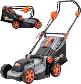 Outsunny Mașină de tuns iarba pe baterie fără fir 18V cu 2 baterii de 4Ah, lățime de tăiere 34 cm și funcție mulching, motor 700 W | Aosom Romania