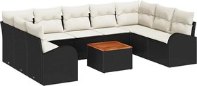 vidaXL Set de canapele pentru grădină cu pernă 10 pcs Negru poliratan