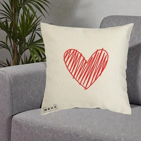 Perna Decorativa Inima Rosie Desen Manual, 40x40 cm, Ecru, Husa Detasabila, Perna Inclusa, BEKZ®