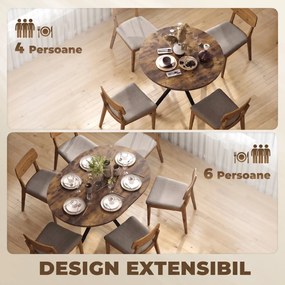HOMCOM Masă de Sufragerie Extensibilă pentru 4-6 Persoane, 100-135cm, Maro Rustic | Aosom Romania