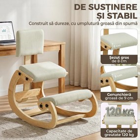 HOMCOM Scaun Ergonomic pentru Genunchi cu Spatar, Balansoar, Postural, Lemn Mesteacan, Crem | Aosom Romania