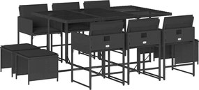 vidaXL Set mobilier de exterior cu perne, 11 piese, negru, poliratan