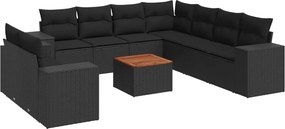 vidaXL Set canapele de grădină cu perne, 10 piese, negru, poliratan