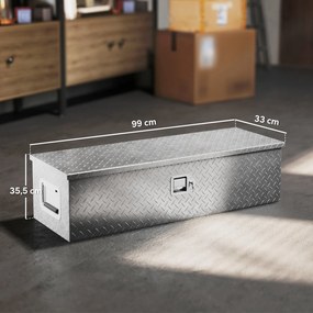 HOMCOM Cufăr pentru unelte pentru remorcă cutie de depozitare din aluminiu mânere late și antiderapante 99 x 33 x 25,5 cm argintiu | Aosom Romania