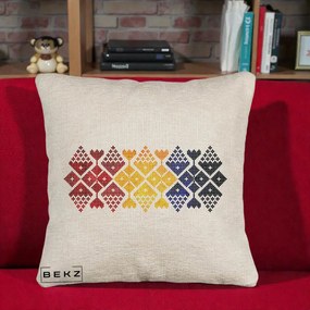 Perna Personalizata Motiv Tricolor Romanesc Broderie, 40x40 cm, Bej Canapea, Husa Detasabila, Perna Inclusa, BEKZ®