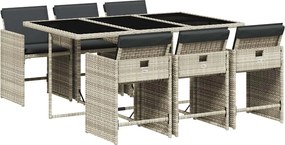 vidaXL Set mobilier de grădină cu perne, 7 piese gri deschis poliratan