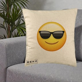 Perna Decorativa Emoji Cool Ochelari, 40x40 cm, Bej, Husa Detasabila, Perna Inclusa, BEKZ®
