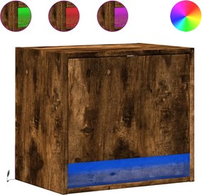 vidaXL Noptiere montate pe perete cu lumini LED, 2 buc.,stejar fumuriu