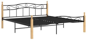 324917 vidaXL Cadru de pat, negru, 200x200 cm, metal și lemn masiv de stejar