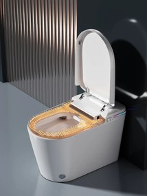 Smart WC 937 - Vas toaletă inteligentă cu Bideu Integrat, Rezervor Independent de Apă, Afișaj LED, Telecomandă, Spălare Automată, Deschidere/Închidere automată, Șezut Încălzit și Uscare aer cald, Ceramică, Alb