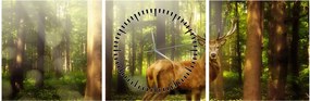 Tablou cu cerbul în pădure (cu ceas) (90x30 cm)