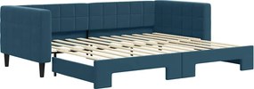 vidaXL Pat de zi cu extensie, albastru, 90x200 cm, catifea