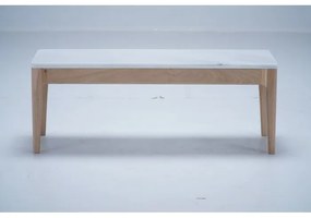 Masuta de cafea, natur, din lemn de stejar si marmura, 90 cm,aspect rustic, Ernest