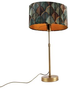 Lampă de masă bronz cu abajur oval din catifea cu design de frunze 35cm - Parte