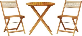 vidaXL Set mobilier bistro, 3 piese, bej, polipropilenă și lemn masiv
