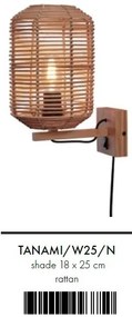 Aplica de perete eco din ratan Tanami tube S, nat