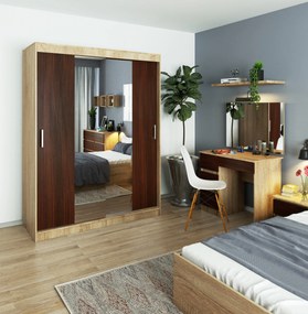 Dulap de haine Clotilde  (Stejar sonoma + wenge) (cu oglindă). 1069414