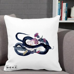 Perna Decorativa Sarpe Negru cu Flori Gothic, 40x40 cm, Alba Mata, Husa Detasabila, Perna Inclusa, BEKZ®