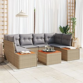 vidaXL Set de canapele pentru grădină cu pernă 7 pcs Bej Rattan poli