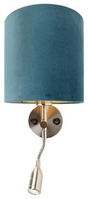 Lampă de perete din oțel cu lampă de lectură și umbră velur 20/20/20 albastru