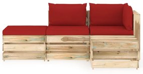 Set mobilier de gradina cu perne, 4 piese, lemn verde tratat
