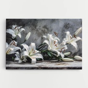 Tablou Canvas, 20x30cm, Dormitor si Living, Flori, Crini, White Pretty Lily On Grey