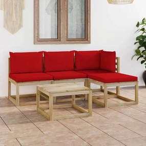 3065120 vidaXL Set mobilier de grădină cu perne roșii, 5 piese
