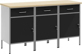 vidaXL Dulap de lucru cu sertar 3 pcs Negru și Gri 150 x 55 x 85 cm