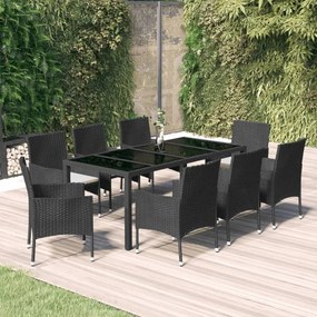 3187321 vidaXL Set mobilier de grădină cu perne, 9 piese, negru, poliratan