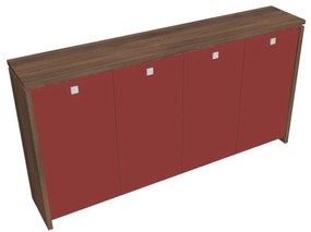 Dulap mediu pentru haine Verno 248 x 46 x 130 cm, uși de sticlă, nuc / roșu