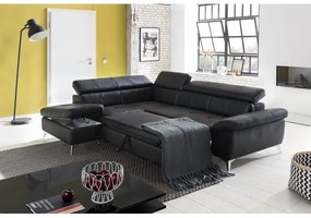 Canapea colțar extensibilă din piele SALERNO II stânga, negru