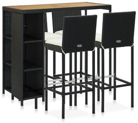 vidaXL Set mobilier bar de grădină cu perne, 5 piese, negru, poliratan