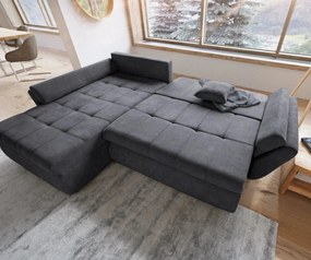 Colțar extensibil dumonde cu ladă de depozitare si sezut confortabil din spuma high-density, Loana Enjoy Grafit 270x185 cm