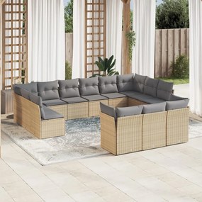 vidaXL Set canapele de grădină, 13 piese, cu perne, bej, poliratan