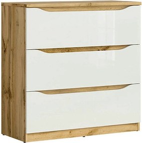 Comoda NUIS, stejar/alb lucios, 90x40x92 cm