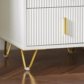 NOA29 - Set 2x Noptiere albe 40x40x47 cm, riflaje, cu sau fara Priza, cu 2 sertare, dormitor - Alb-Auriu