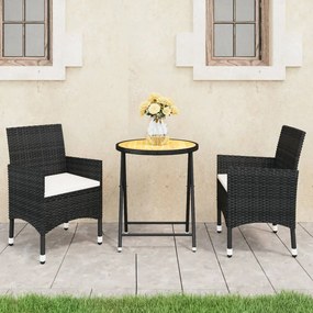 Set mobilier bistro, 3 piese, negru, poliratan si lemn acacia Negru, Fara suport de picioare, 1