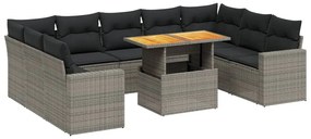 3271459 vidaXL Set mobilier de grădină cu perne, 10 piese, gri, poliratan