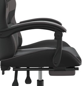 Scaun de gaming pivotant suport picioare negru gri piele eco