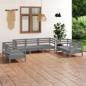 Set mobilier de gradina, 7 piese, gri, lemn masiv de pin Gri, 1