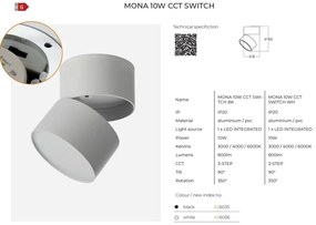 Spot LED aplicat reglabil MONA 10W CCT SWITCH alb
