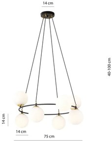 Lustră pe cablu AZURA 8xE14/10W/230V negru/alb