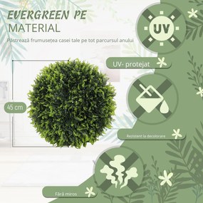 HOMCOM Set de 2 Plante Artificiale Sferice de Cedru, Plante Fictive Anti-UV, Ø45 cm, Verde | Aosom Romania