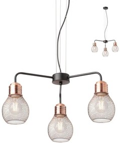 Redo 01-1579 - Candelabru suspendat pe cablu EDISON 3xE27/42W/230V, diametru 53 cm, negru/cupru