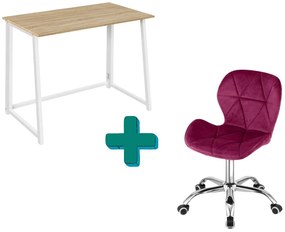 Set pentru birou – birou pliabil ZARIMO 80×40 cm alb + scaun de birou AVOLA VELVET visiniu