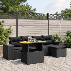 3272609 vidaXL Set mobilier de grădină cu perne, 6 piese, negru, poliratan