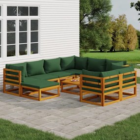 3155323 vidaXL Set mobilier de grădină cu perne verzi, 10 piese, lemn masiv