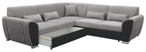 Canapea colțar extensibilă VISEU, orientare stânga, gri/negru, cu spațiu de depozitare, configurație în L