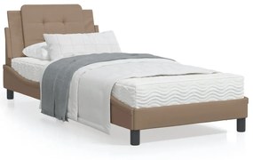 3208167 vidaXL Cadru de pat cu tăblie, cappuccino, 100x200 cm, piele ecologică